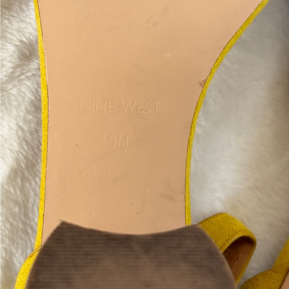 Nine West Yellow Suede Ankle Strap Block Heel Sandals - Picture 9 of 9
